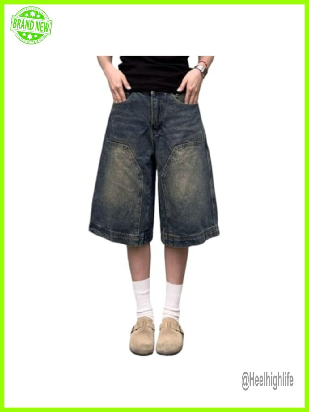 Baggy Denim Shorts Knee Length Straight Leg Jean Jorts Summer Bermuda